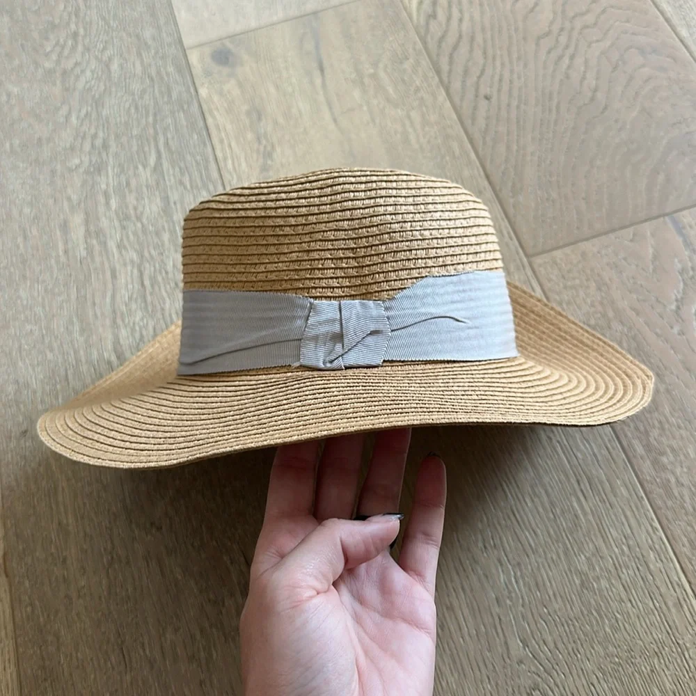 H&M Straw Hat Fedora with Blue Ribbon